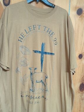 Graphic Christian Tee with Lamb & Cross - Tan
